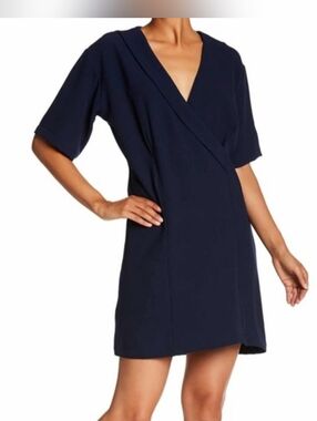 Bobeau Navy Blue V-neck Crossover Bust Crepe Dress NWT